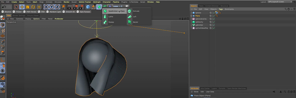 Animating Cloth with X-Particles 4 - Quick Start C4D Tutorial - Subdivision Surface