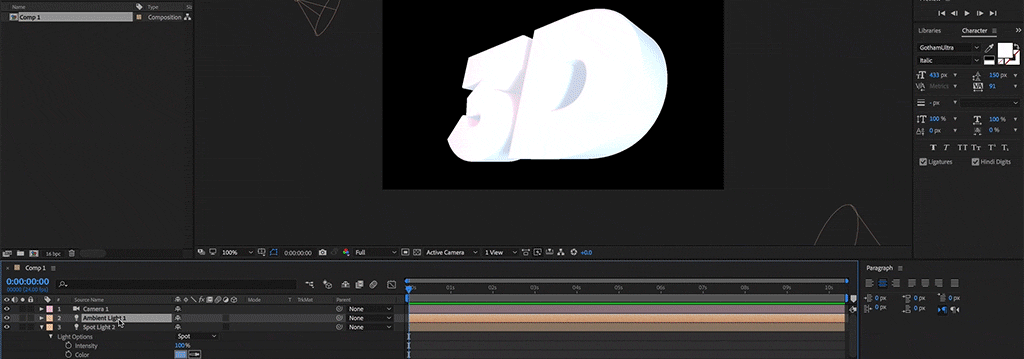 Create 3D Text in After Effects Without Any Plugins - Ambient Light Intensity