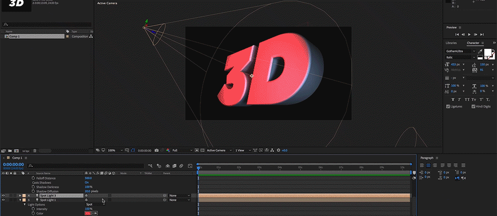 drop shadow 3d text after effects