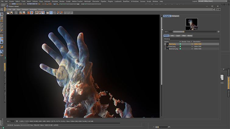 Using Volume Displacement in Cinema 4D and Arnold - Hand