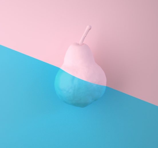 Pink/blue colored pear