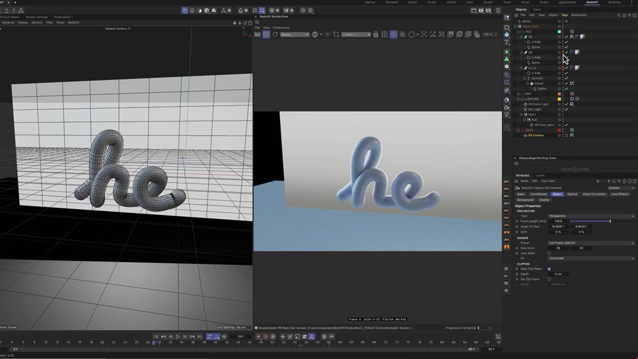 Recreate the Apple Hello 3D Text + Free Scene File - He text